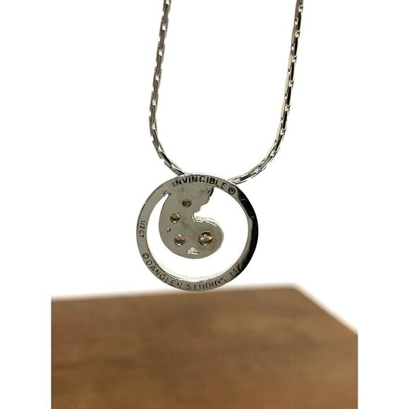 Diamond Pendant Circle Dangler Studios 14k White Gold Women's Necklace 17'' - Picture 8 of 13